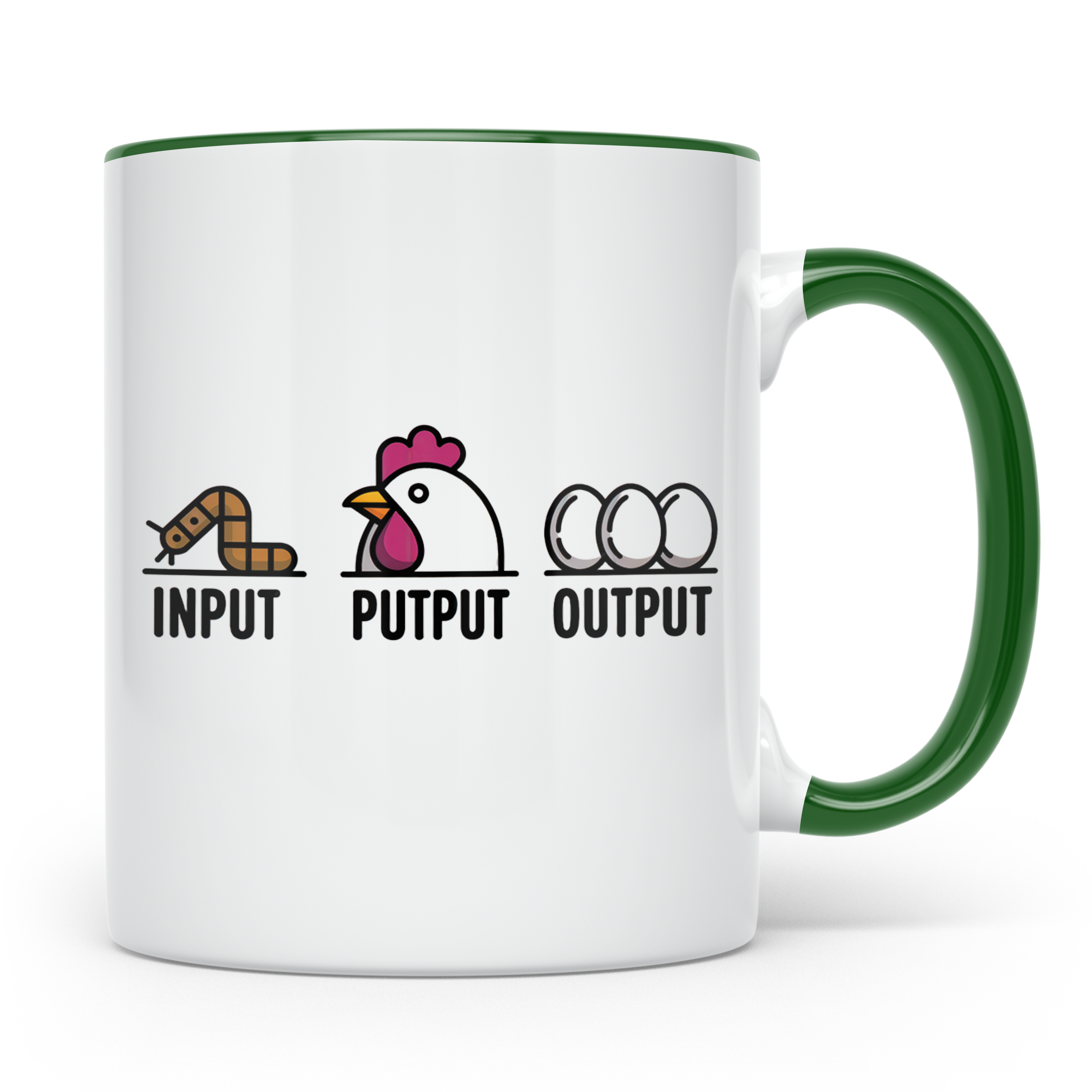 Hühner Tasse Input Output - Wurm Ei Kreislauf Bauernhof Land – Grün [farbe:grün]