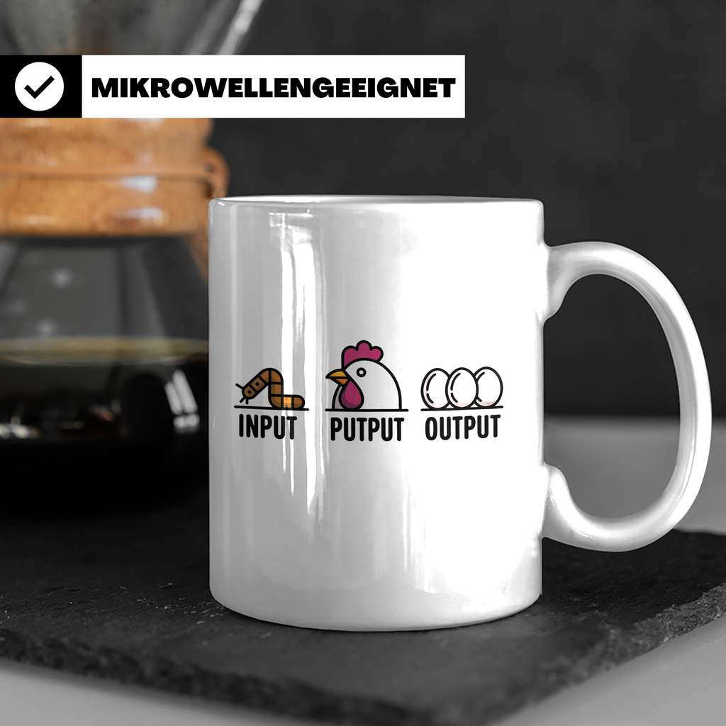 Hühner Tasse Input Output - Wurm Ei Kreislauf Bauernhof Land – Weiß [farbe:weiß]