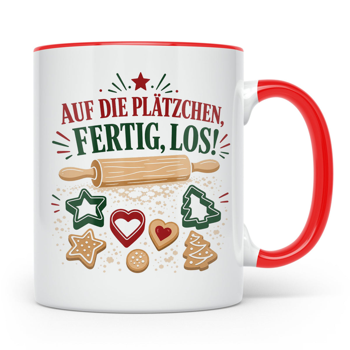 Weihnachtstasse Auf die Plätzchen fertig los - Lustige Tasse – Rot [farbe:rot]