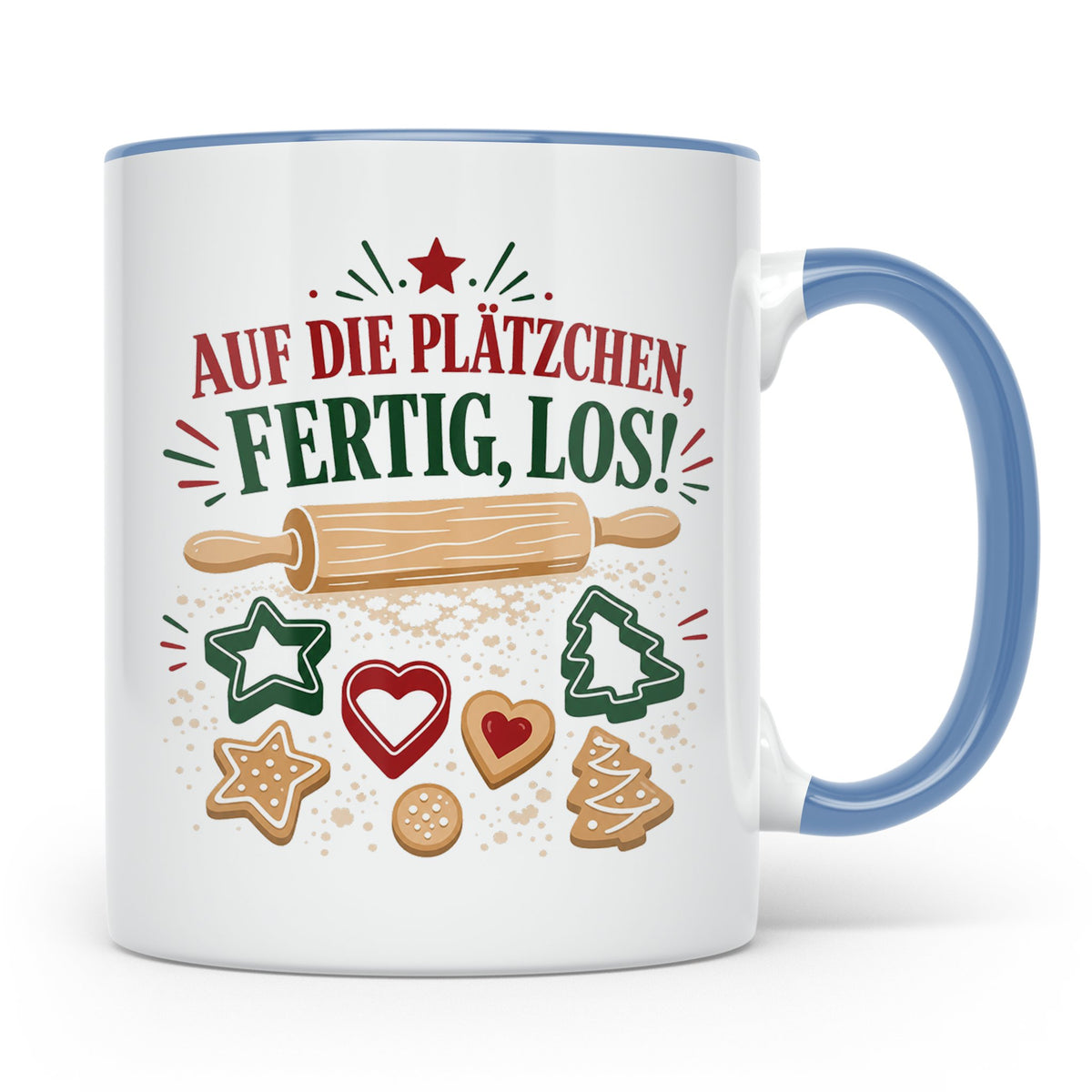 Weihnachtstasse Auf die Plätzchen fertig los - Lustige Tasse – Blau [farbe:blau]