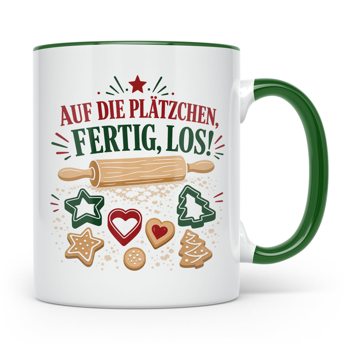 Weihnachtstasse Auf die Plätzchen fertig los - Lustige Tasse – Grün [farbe:grün]