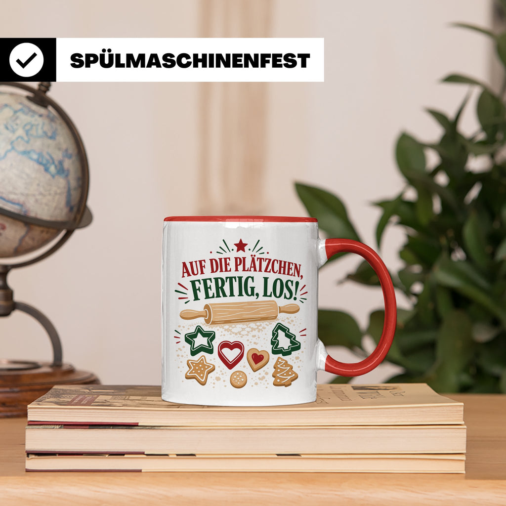 Weihnachtstasse Auf die Plätzchen fertig los - Lustige Tasse – Rot [farbe:rot]