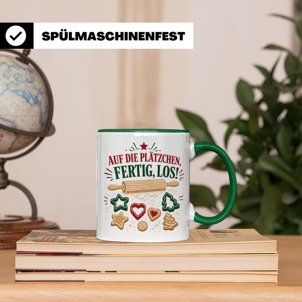 Weihnachtstasse Auf die Plätzchen fertig los - Lustige Tasse – Grün [farbe:grün]