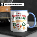 Weihnachtstasse Auf die Plätzchen fertig los - Lustige Tasse – Blau [farbe:blau]
