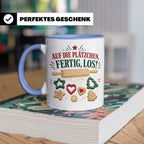 Weihnachtstasse Auf die Plätzchen fertig los - Lustige Tasse – Blau [farbe:blau]