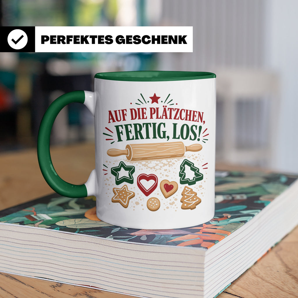 Weihnachtstasse Auf die Plätzchen fertig los - Lustige Tasse – Grün [farbe:grün]