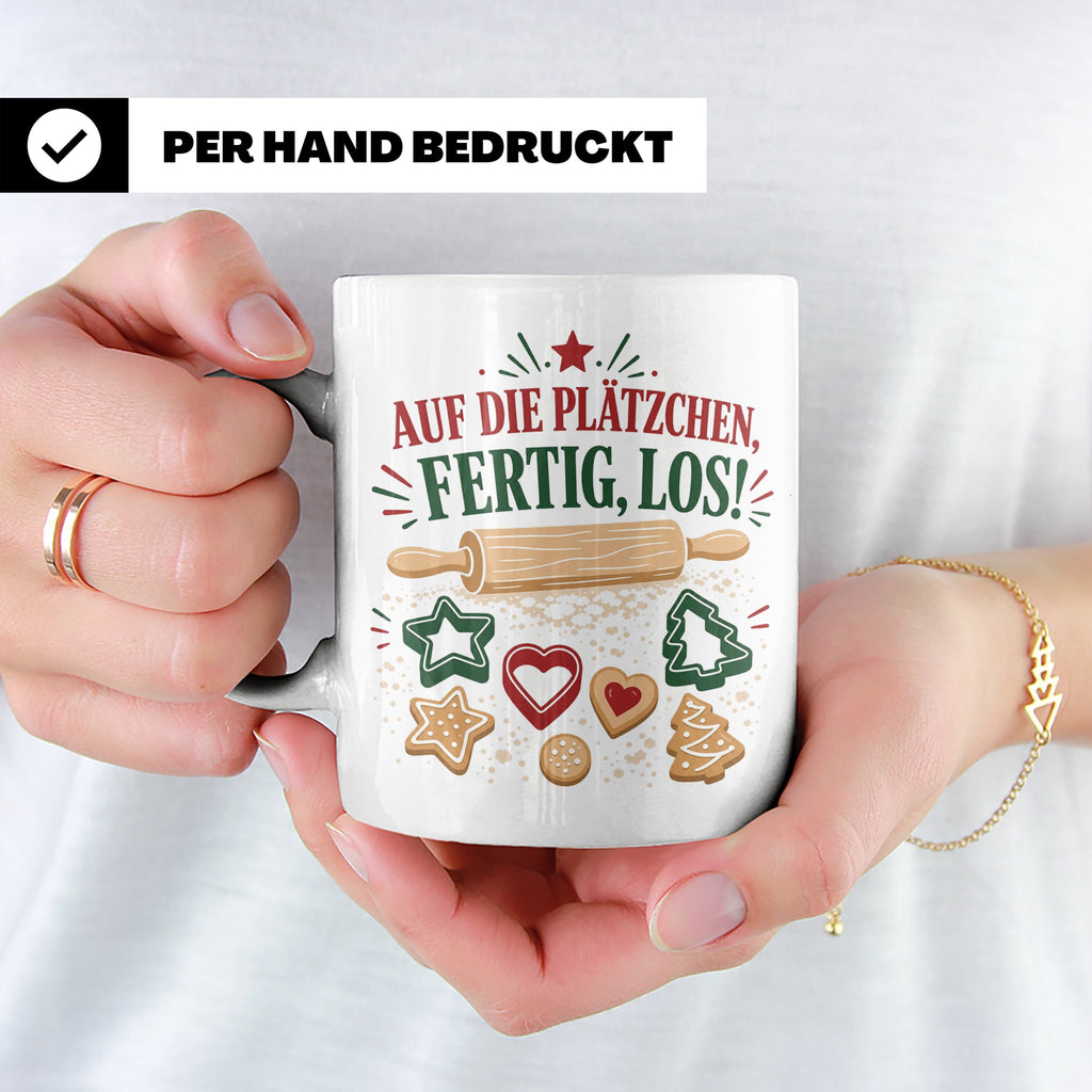 Weihnachtstasse Auf die Plätzchen fertig los - Lustige Tasse – Weiß [farbe:weiß]