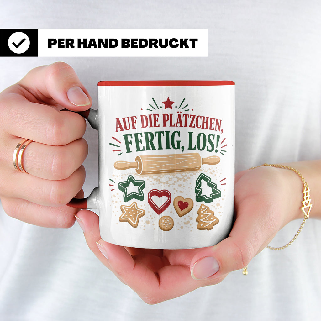 Weihnachtstasse Auf die Plätzchen fertig los - Lustige Tasse – Rot [farbe:rot]