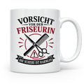 Friseurin Tasse Vorsicht vor der Friseurin die Schere ist ha – Weiß [farbe:weiß]