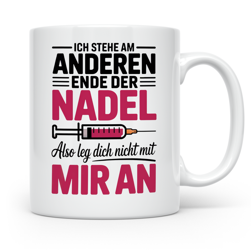 Ich stehe am anderen Ende der Nadel Tasse - Sprüche, Scherza – Weiß [farbe:weiß]