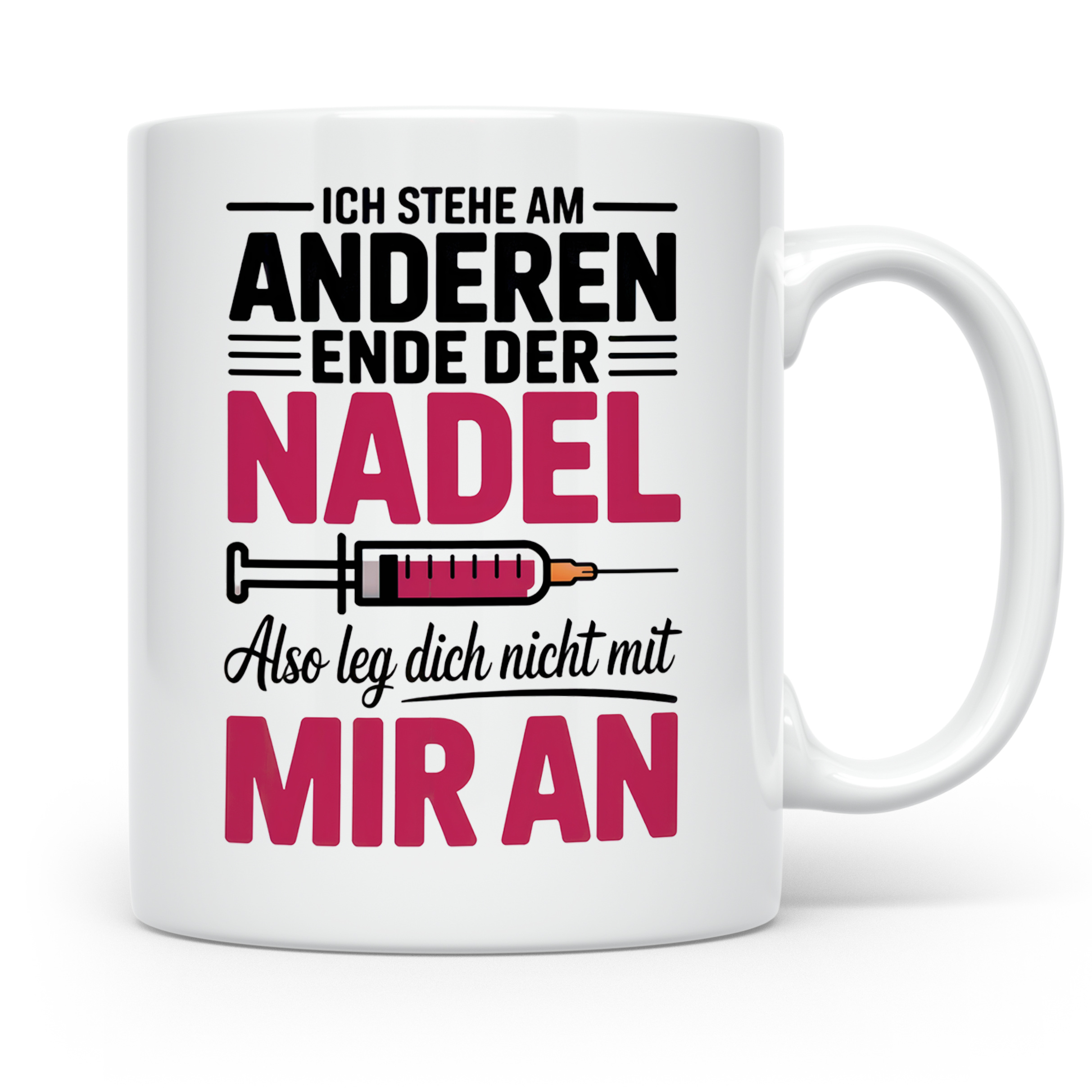 Ich stehe am anderen Ende der Nadel Tasse - Sprüche, Scherza – Weiß [farbe:weiß]