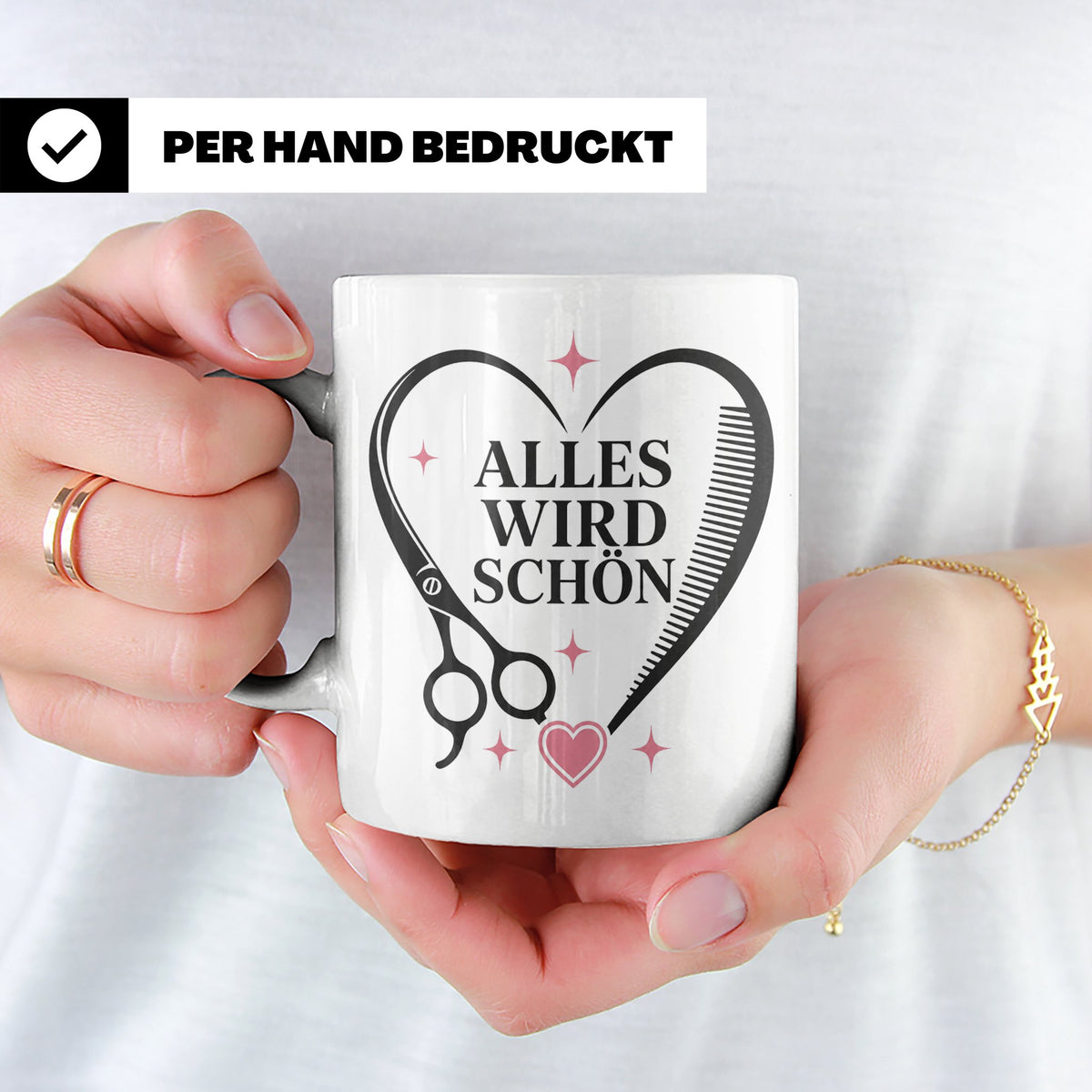 Friseurin Tasse Alles wird schön - Geschenk für Friseur Fris – Weiß [farbe:weiß]