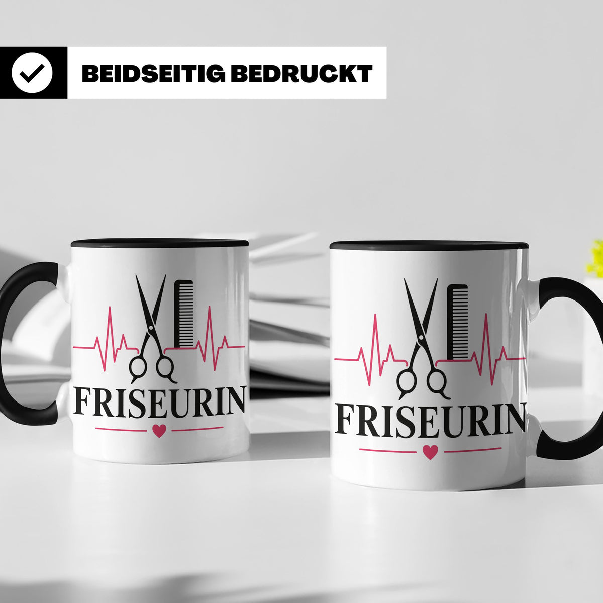 Friseurin Tasse Herzschlag - Geschenk für Friseur Friseurmei – Schwarz [farbe:schwarz]