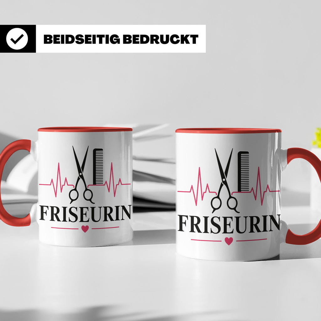 Friseurin Tasse Herzschlag - Geschenk für Friseur Friseurmei – Rot [farbe:rot]