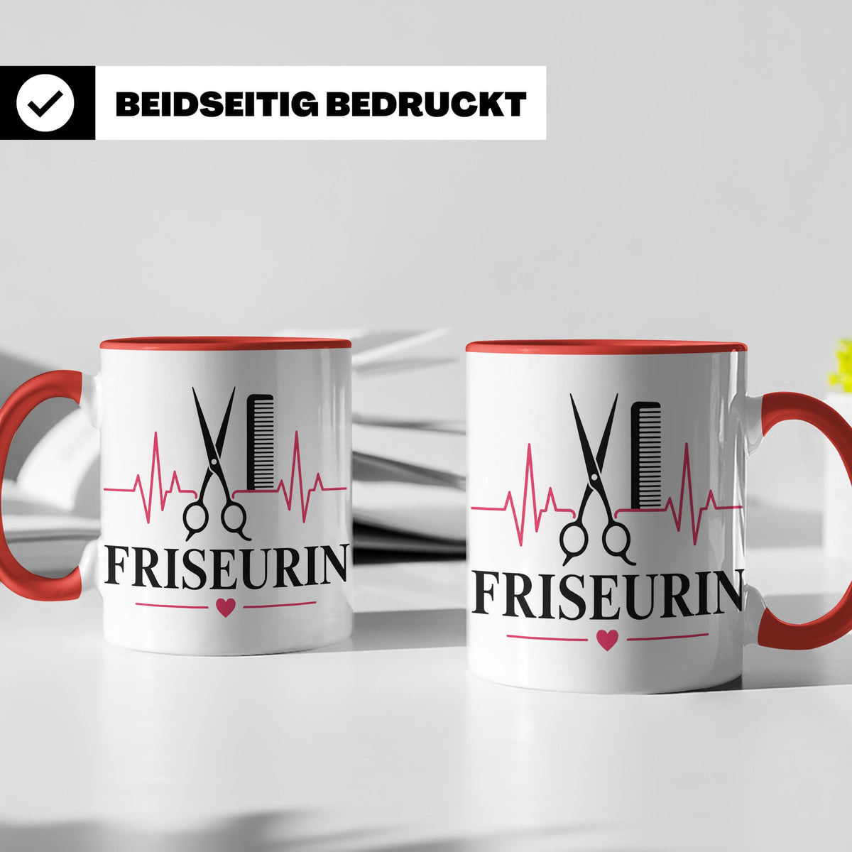 Friseurin Tasse Herzschlag - Geschenk für Friseur Friseurmei – Rot [farbe:rot]
