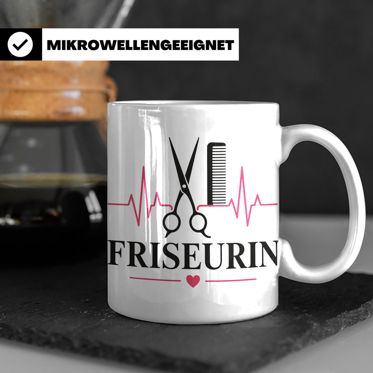 Friseurin Tasse Herzschlag - Geschenk für Friseur Friseurmei – Weiß [farbe:weiß]