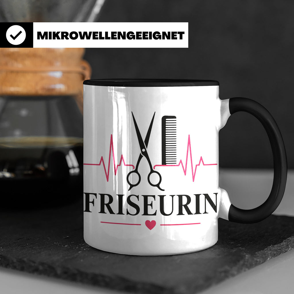 Friseurin Tasse Herzschlag - Geschenk für Friseur Friseurmei – Schwarz [farbe:schwarz]