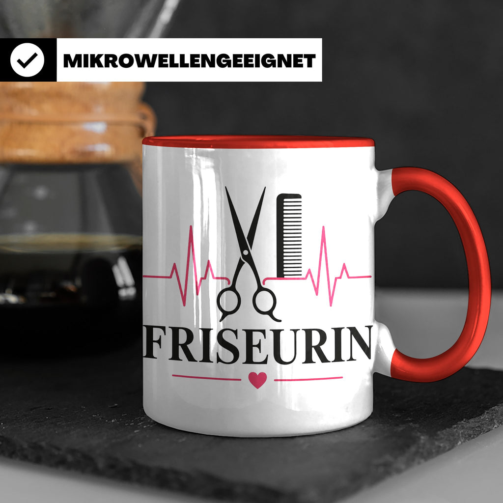 Friseurin Tasse Herzschlag - Geschenk für Friseur Friseurmei – Rot [farbe:rot]