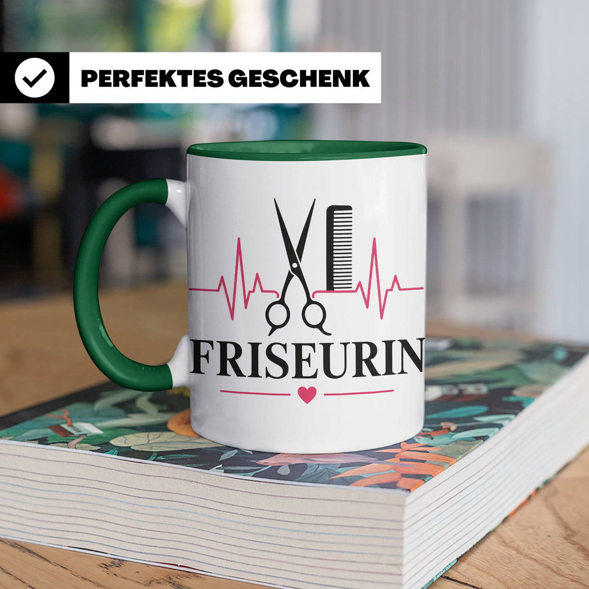 Friseurin Tasse Herzschlag - Geschenk für Friseur Friseurmei – Grün [farbe:grün]