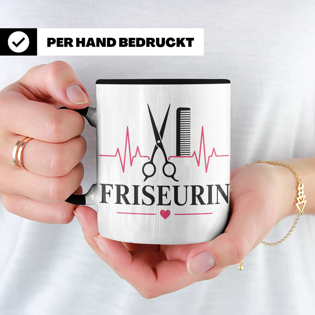 Friseurin Tasse Herzschlag - Geschenk für Friseur Friseurmei – Schwarz [farbe:schwarz]