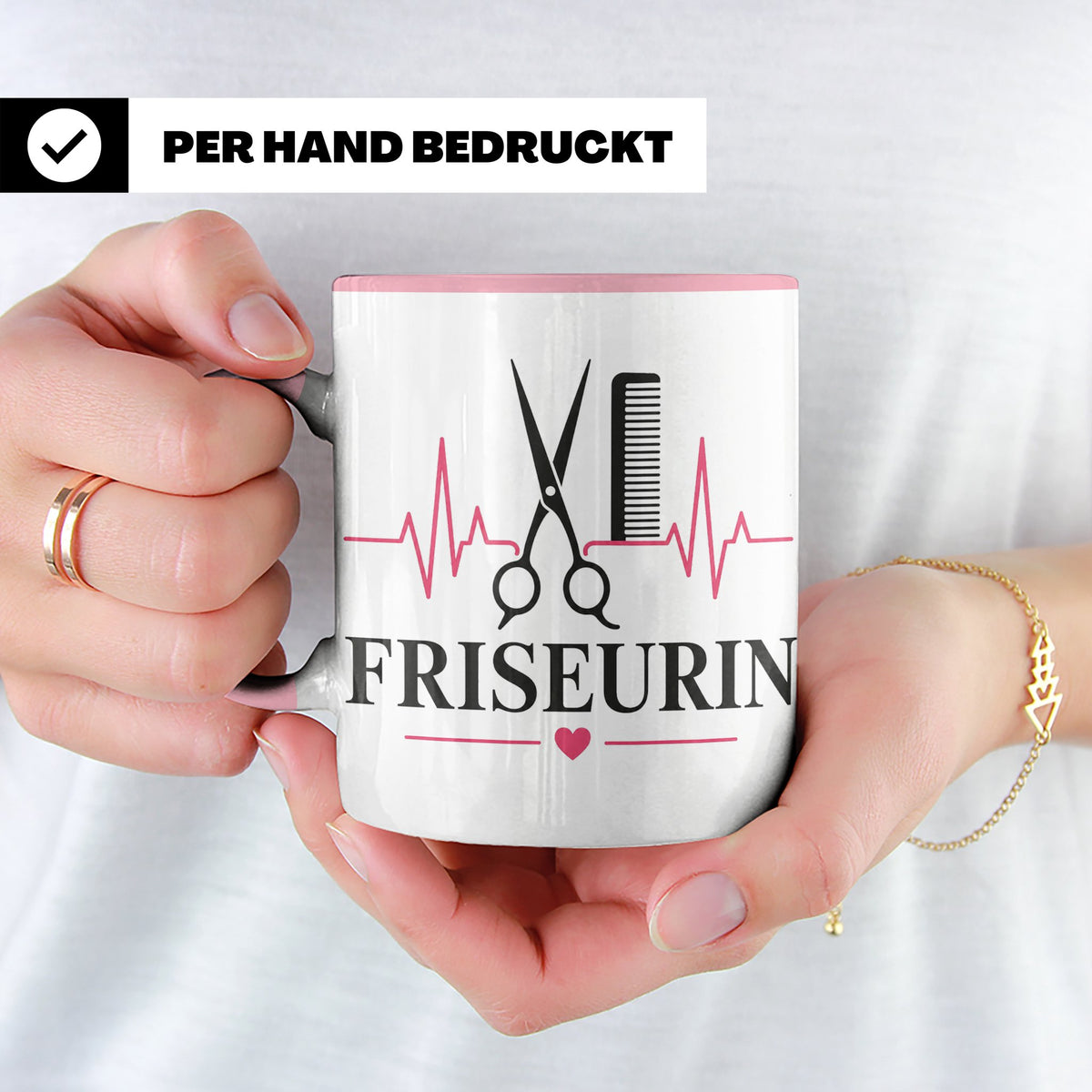 Friseurin Tasse Herzschlag - Geschenk für Friseur Friseurmei – Rosa [farbe:rosa]