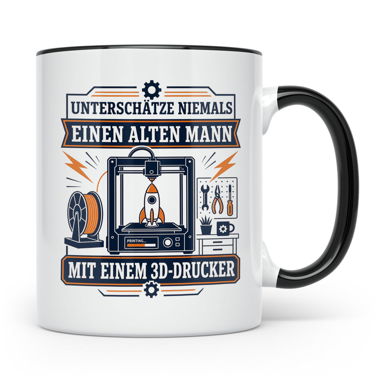 3D Druck Tasse Unterschätze niemals einen alten Mann mit ein – Schwarz [farbe:schwarz]