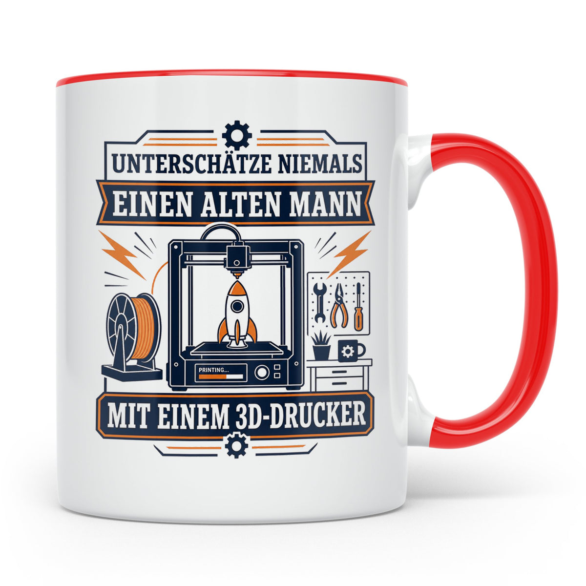 3D Druck Tasse Unterschätze niemals einen alten Mann mit ein – Rot [farbe:rot]