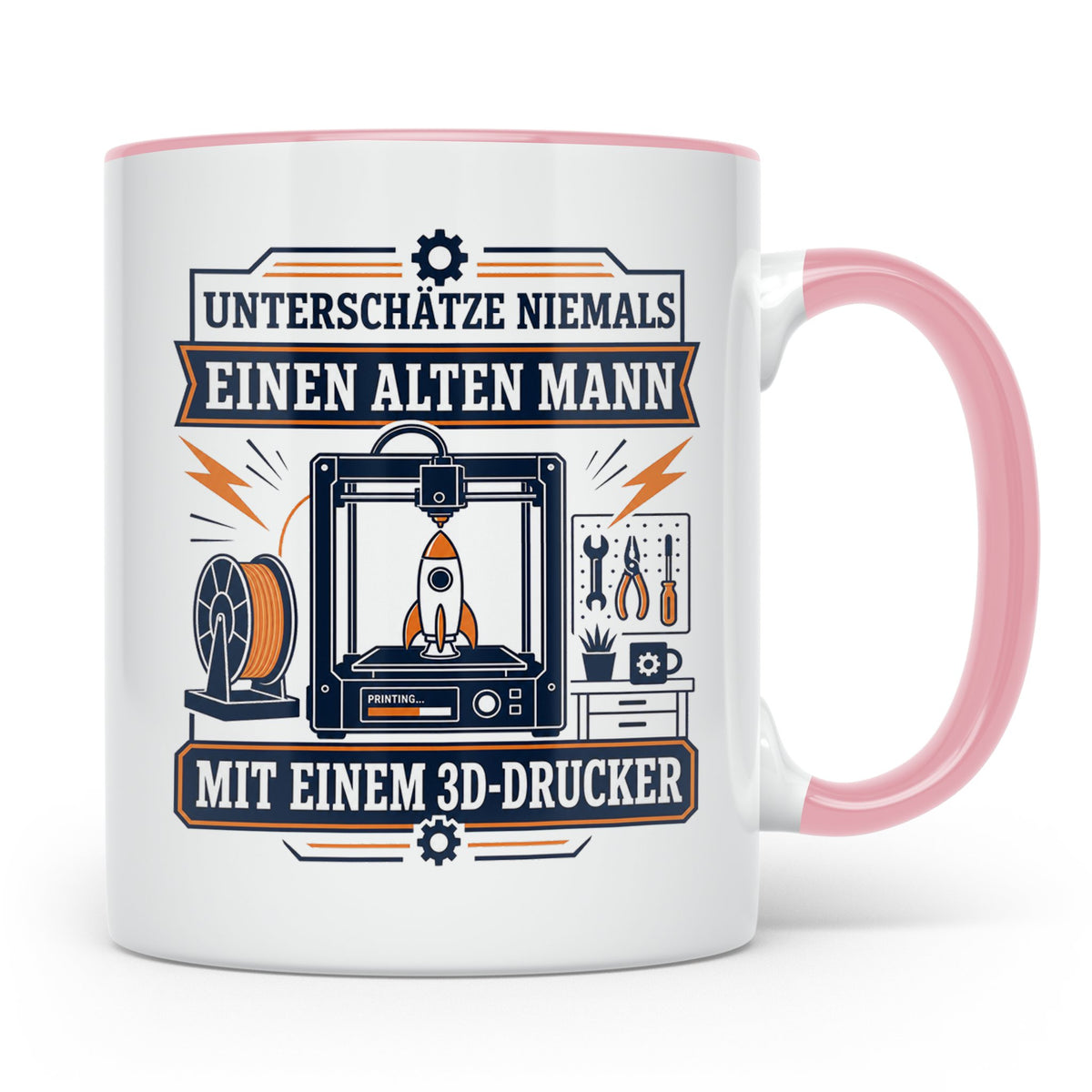 3D Druck Tasse Unterschätze niemals einen alten Mann mit ein – Rosa [farbe:rosa]