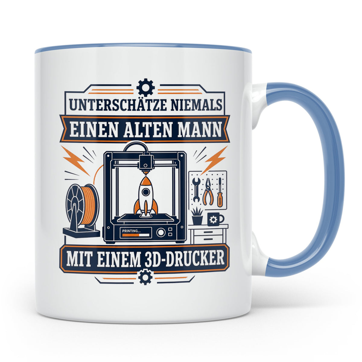 3D Druck Tasse Unterschätze niemals einen alten Mann mit ein – Blau [farbe:blau]