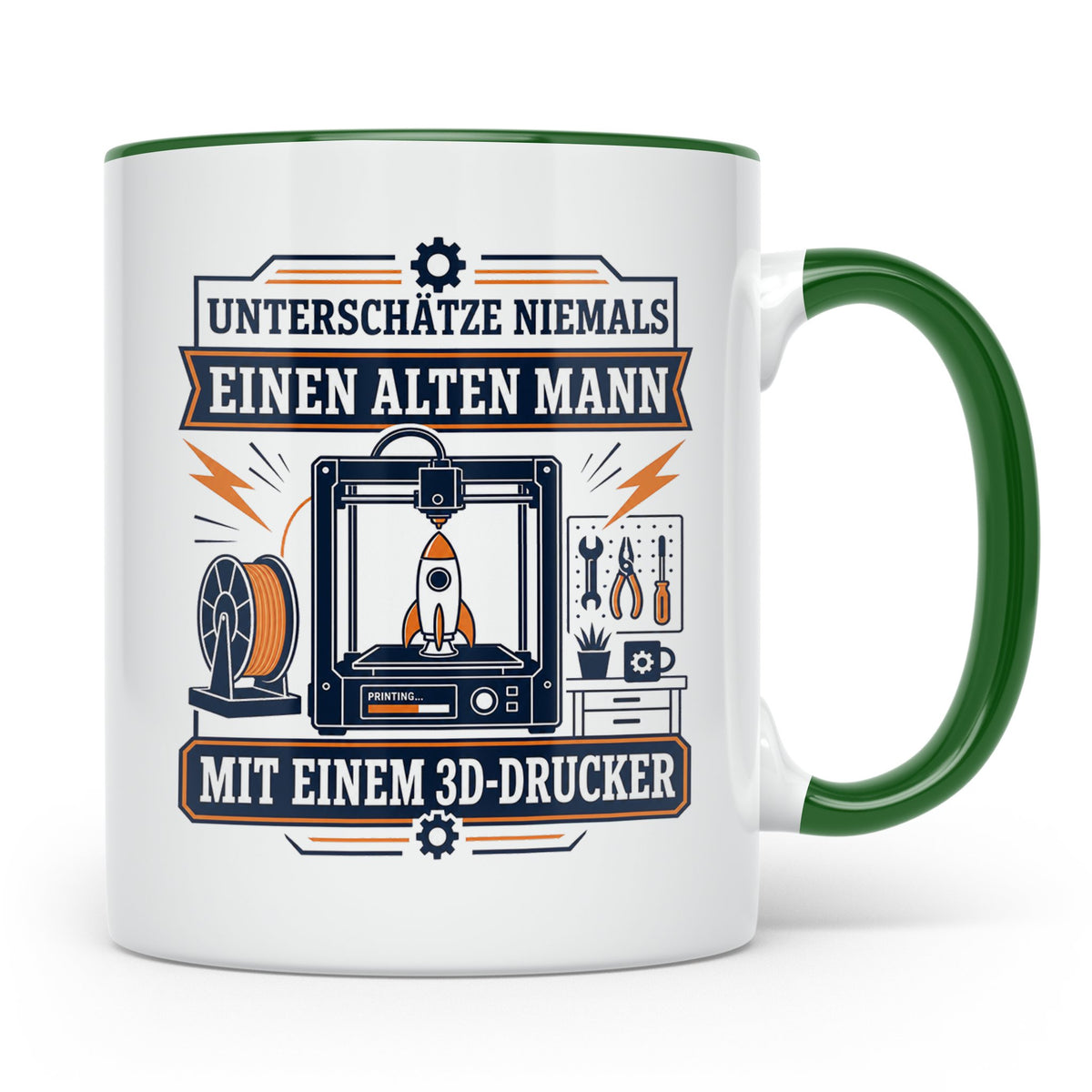 3D Druck Tasse Unterschätze niemals einen alten Mann mit ein – Grün [farbe:grün]