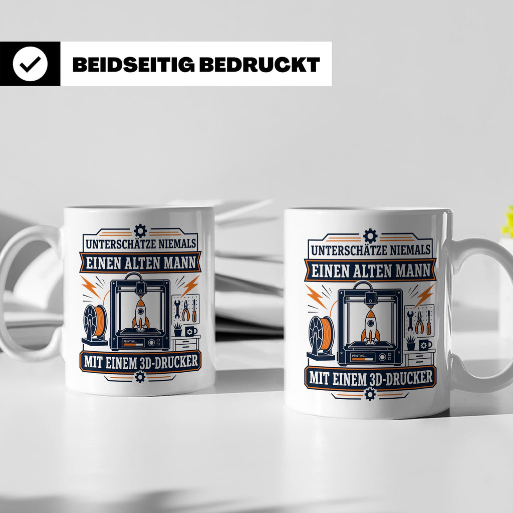 3D Druck Tasse Unterschätze niemals einen alten Mann mit ein – Weiß [farbe:weiß]