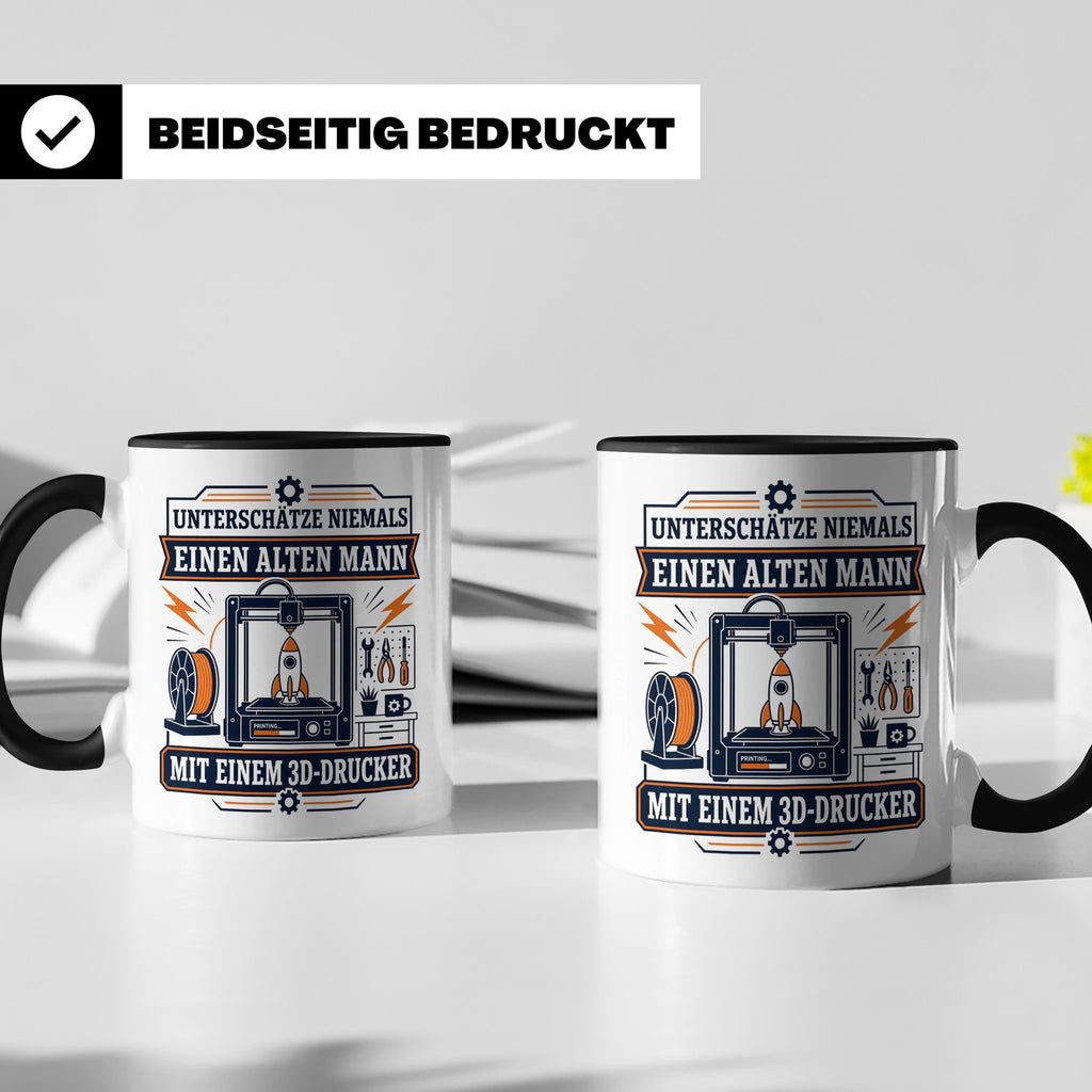 3D Druck Tasse Unterschätze niemals einen alten Mann mit ein – Schwarz [farbe:schwarz]