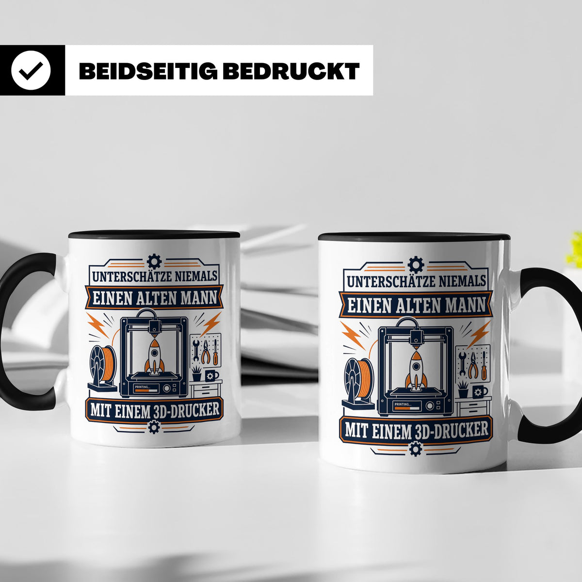 3D Druck Tasse Unterschätze niemals einen alten Mann mit ein – Schwarz [farbe:schwarz]