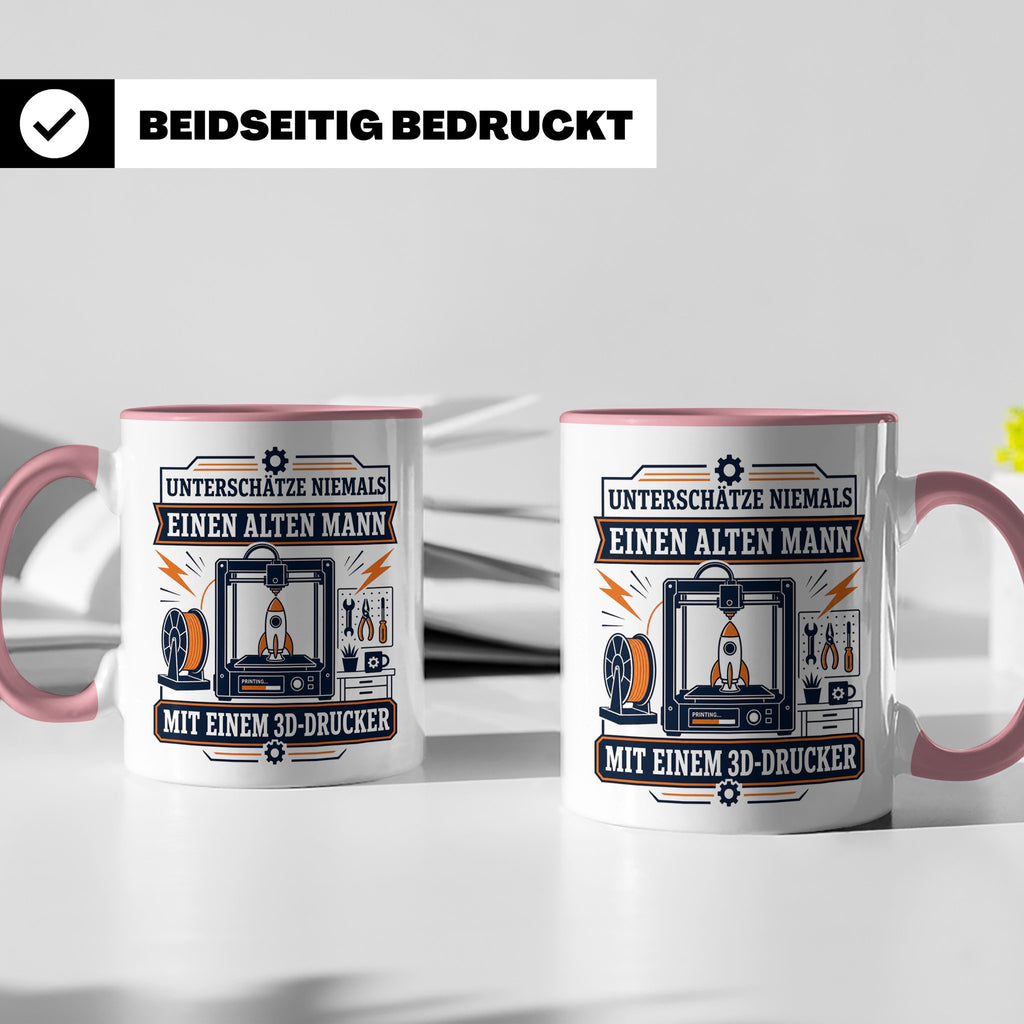 3D Druck Tasse Unterschätze niemals einen alten Mann mit ein – Rosa [farbe:rosa]