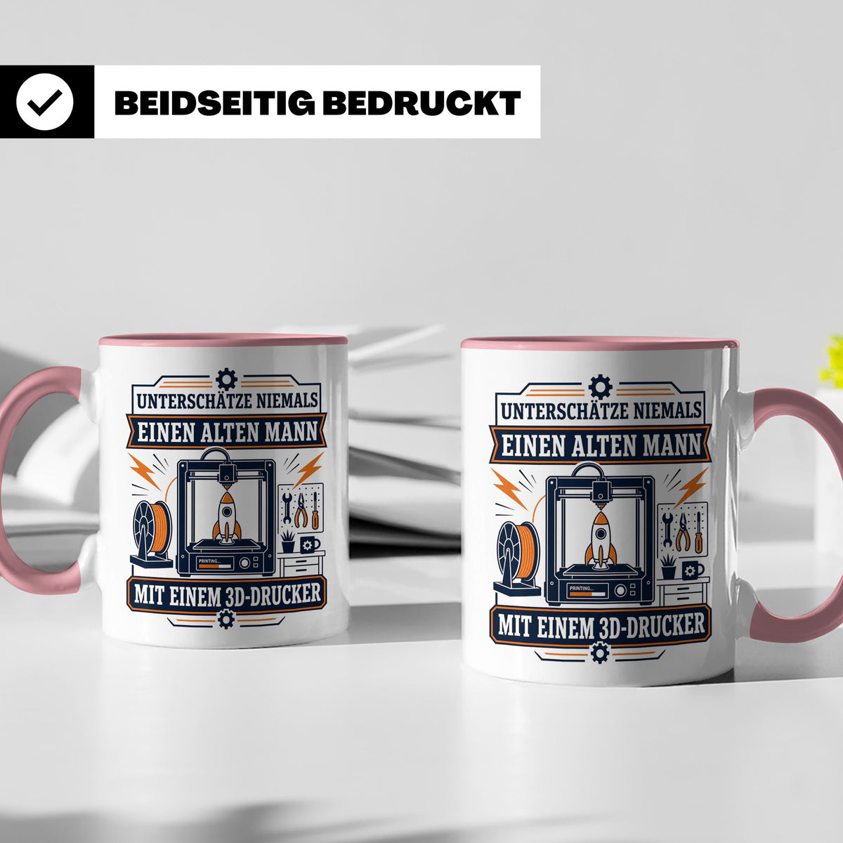 3D Druck Tasse Unterschätze niemals einen alten Mann mit ein – Rosa [farbe:rosa]