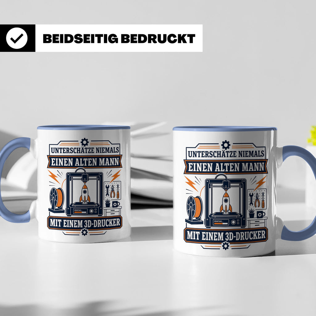 3D Druck Tasse Unterschätze niemals einen alten Mann mit ein – Blau [farbe:blau]