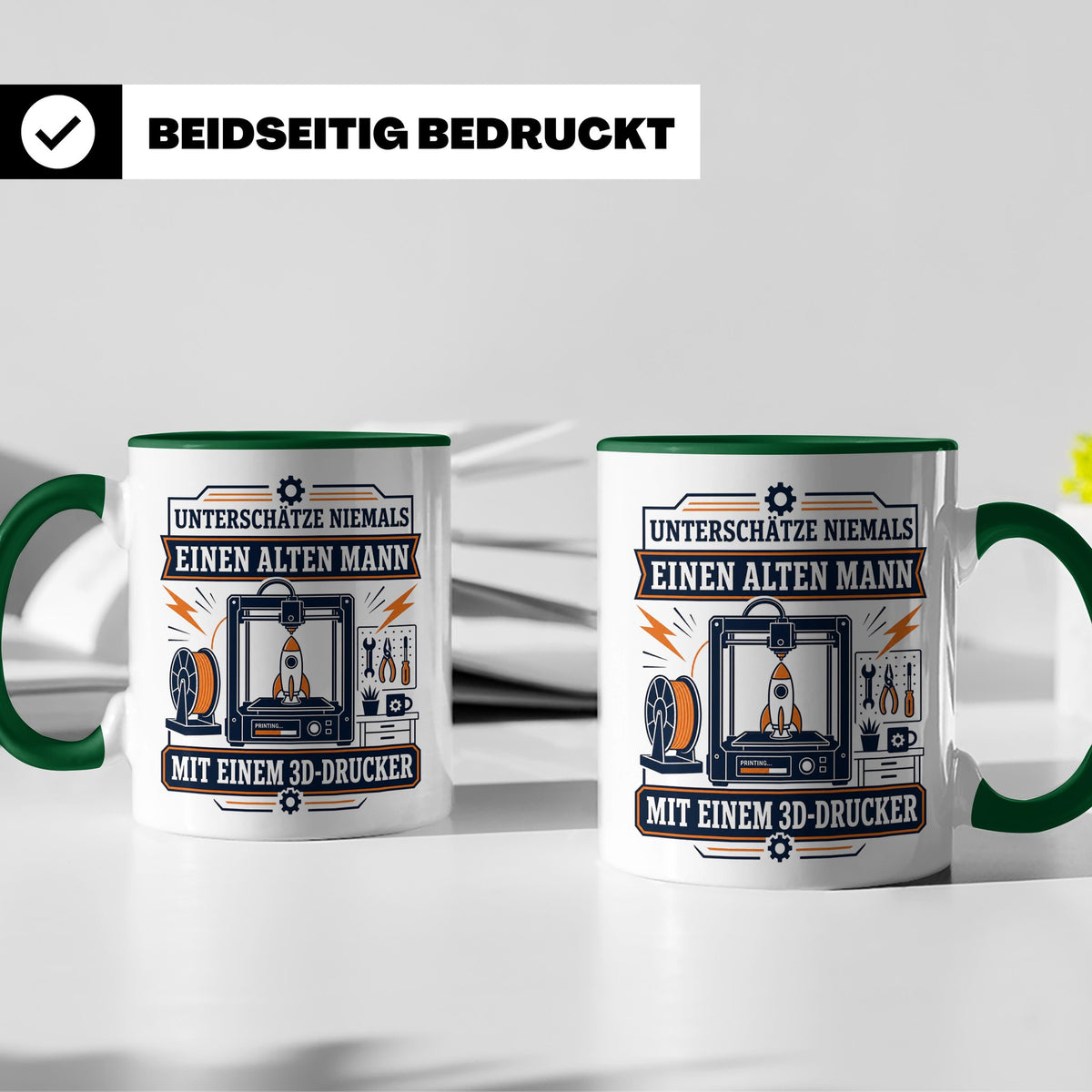 3D Druck Tasse Unterschätze niemals einen alten Mann mit ein – Grün [farbe:grün]