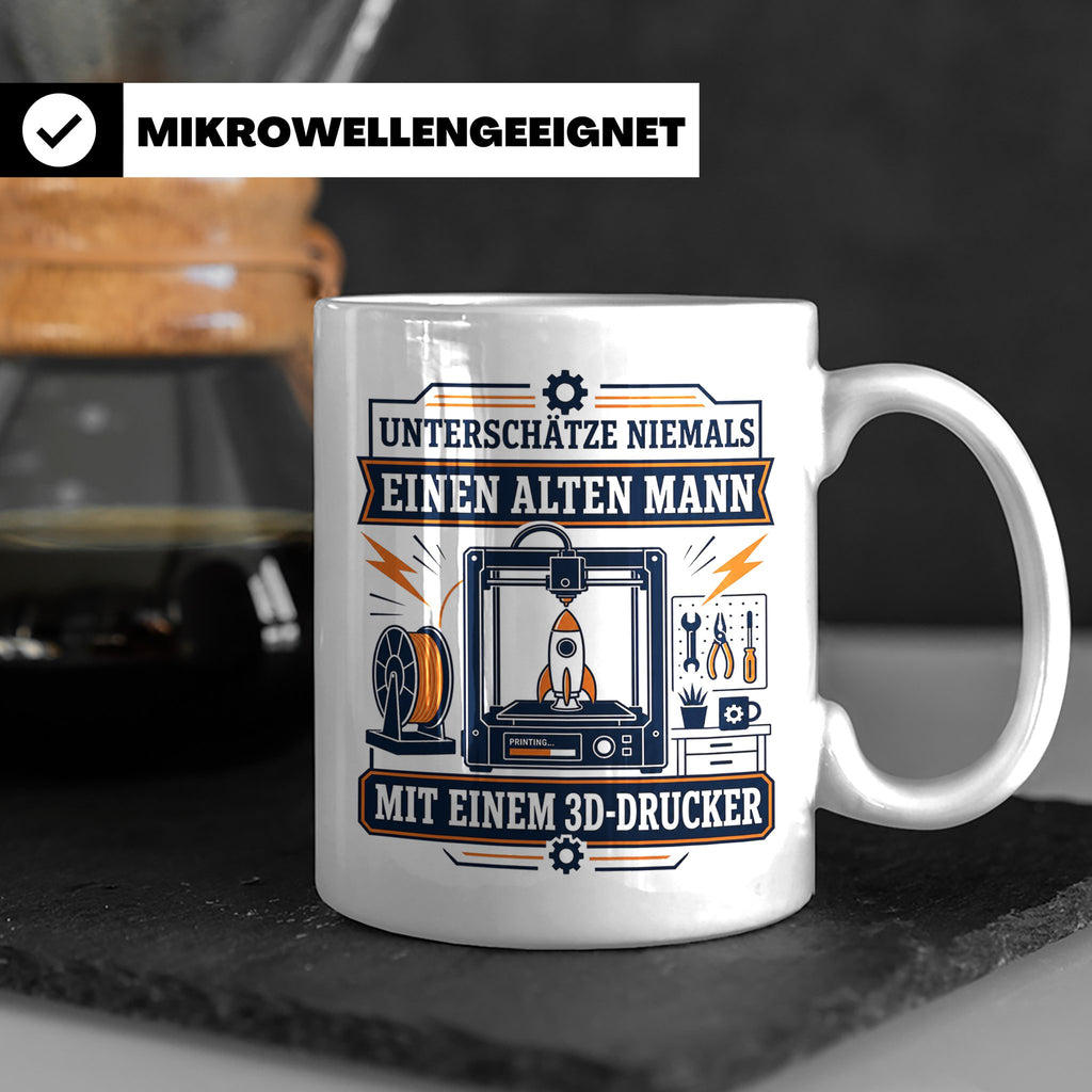 3D Druck Tasse Unterschätze niemals einen alten Mann mit ein – Weiß [farbe:weiß]