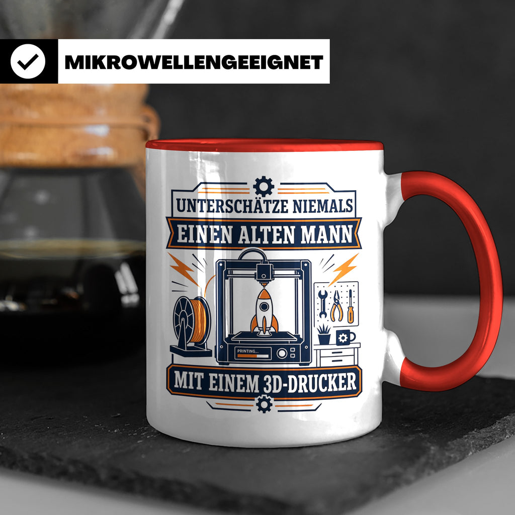 3D Druck Tasse Unterschätze niemals einen alten Mann mit ein – Rot [farbe:rot]