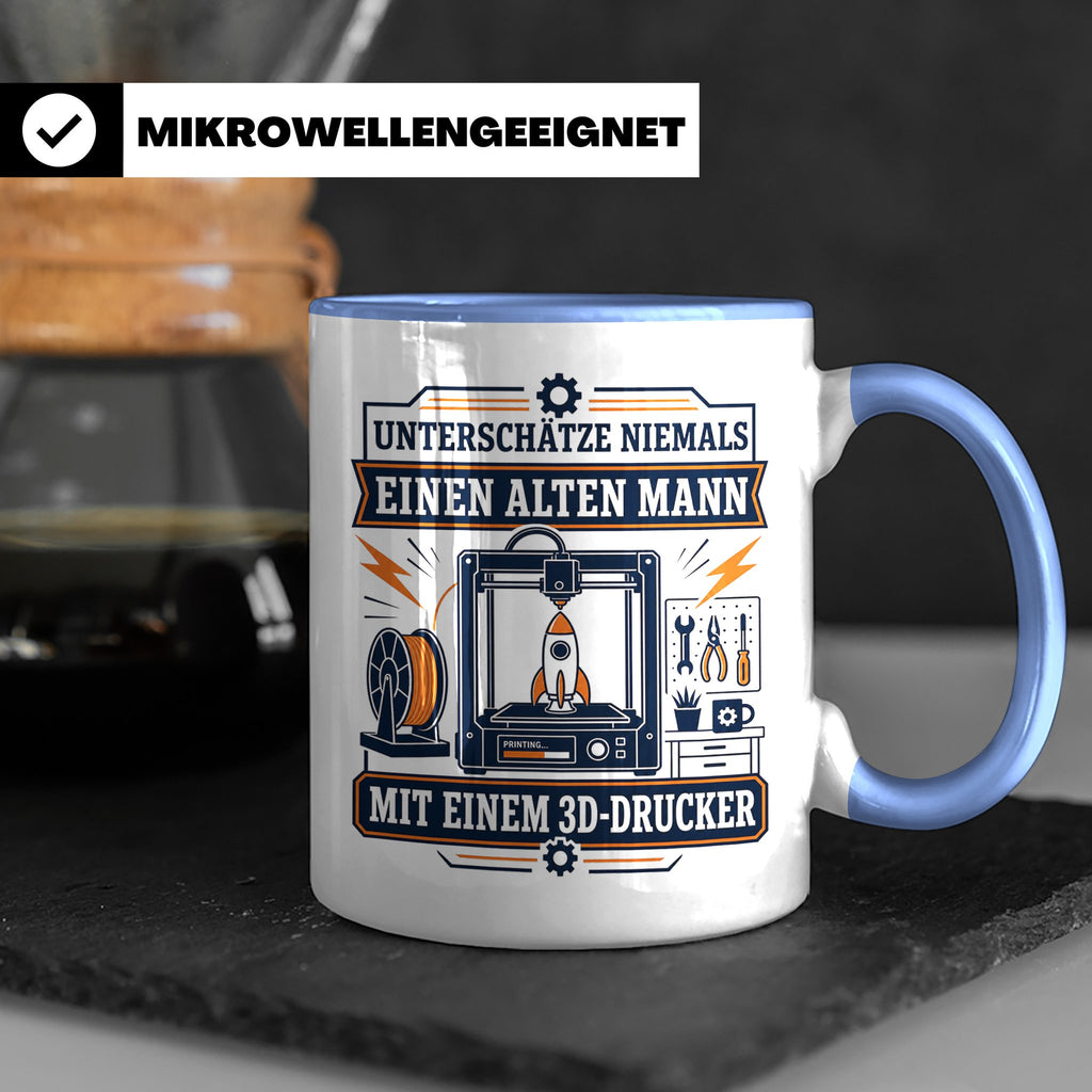 3D Druck Tasse Unterschätze niemals einen alten Mann mit ein – Blau [farbe:blau]