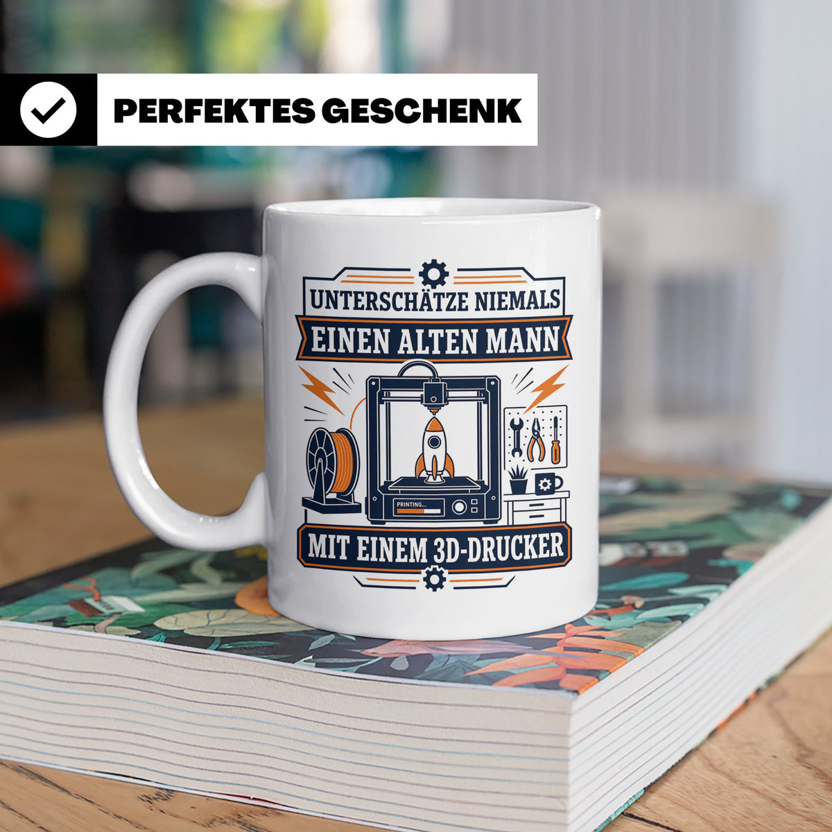 3D Druck Tasse Unterschätze niemals einen alten Mann mit ein – Weiß [farbe:weiß]