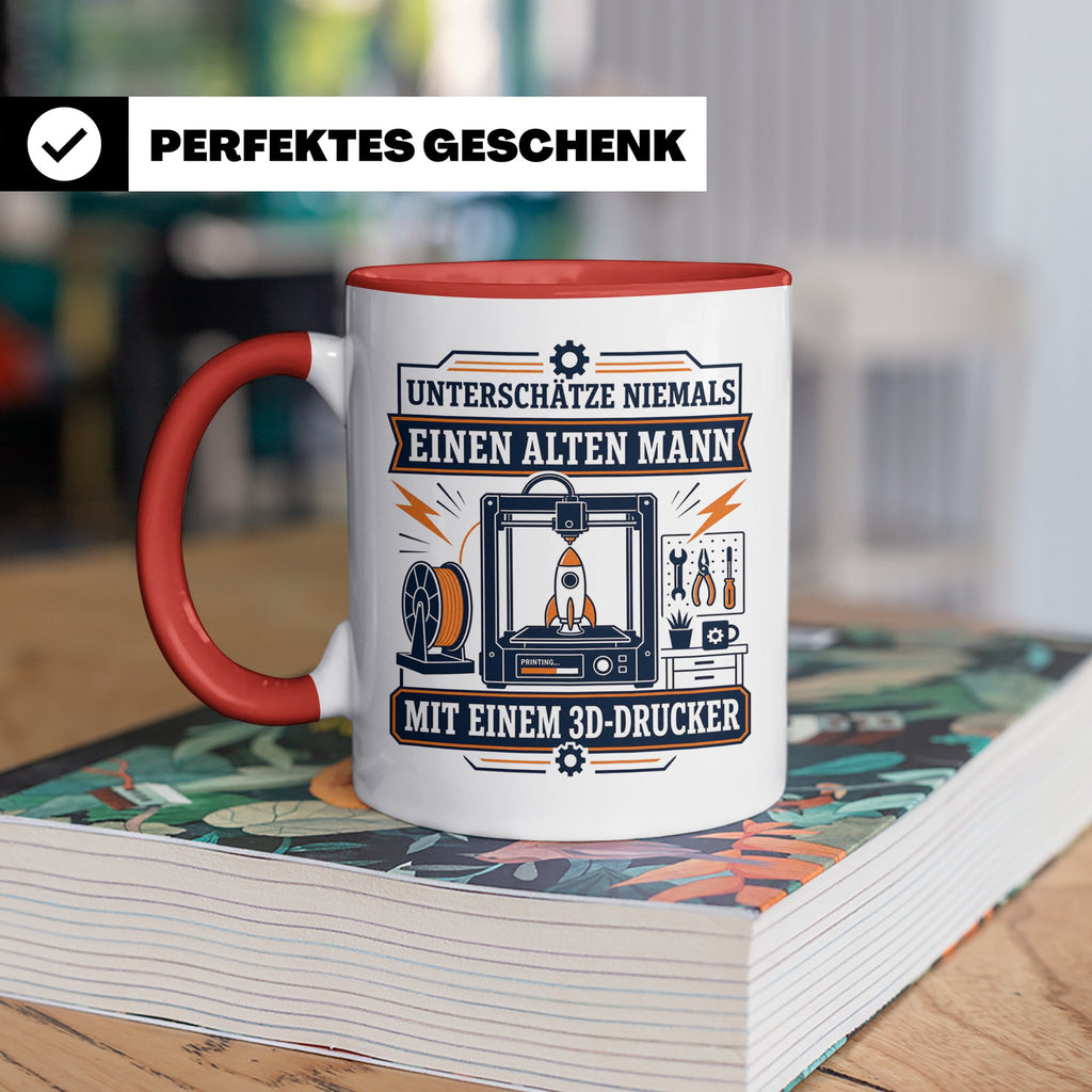 3D Druck Tasse Unterschätze niemals einen alten Mann mit ein – Rot [farbe:rot]