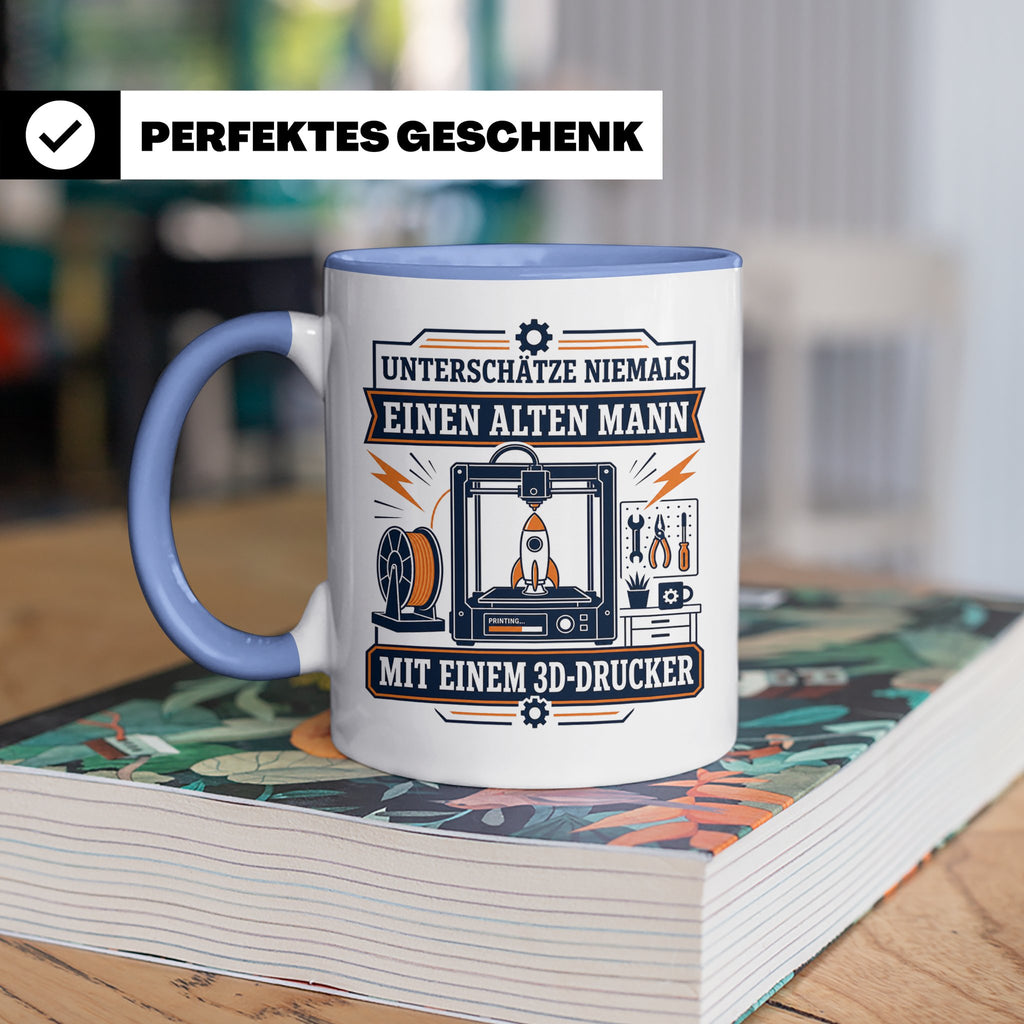3D Druck Tasse Unterschätze niemals einen alten Mann mit ein – Blau [farbe:blau]