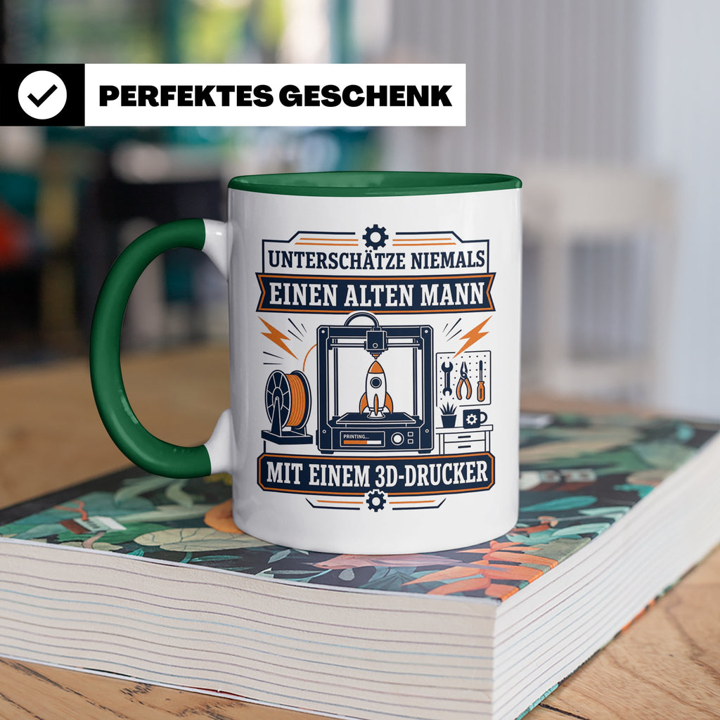 3D Druck Tasse Unterschätze niemals einen alten Mann mit ein – Grün [farbe:grün]