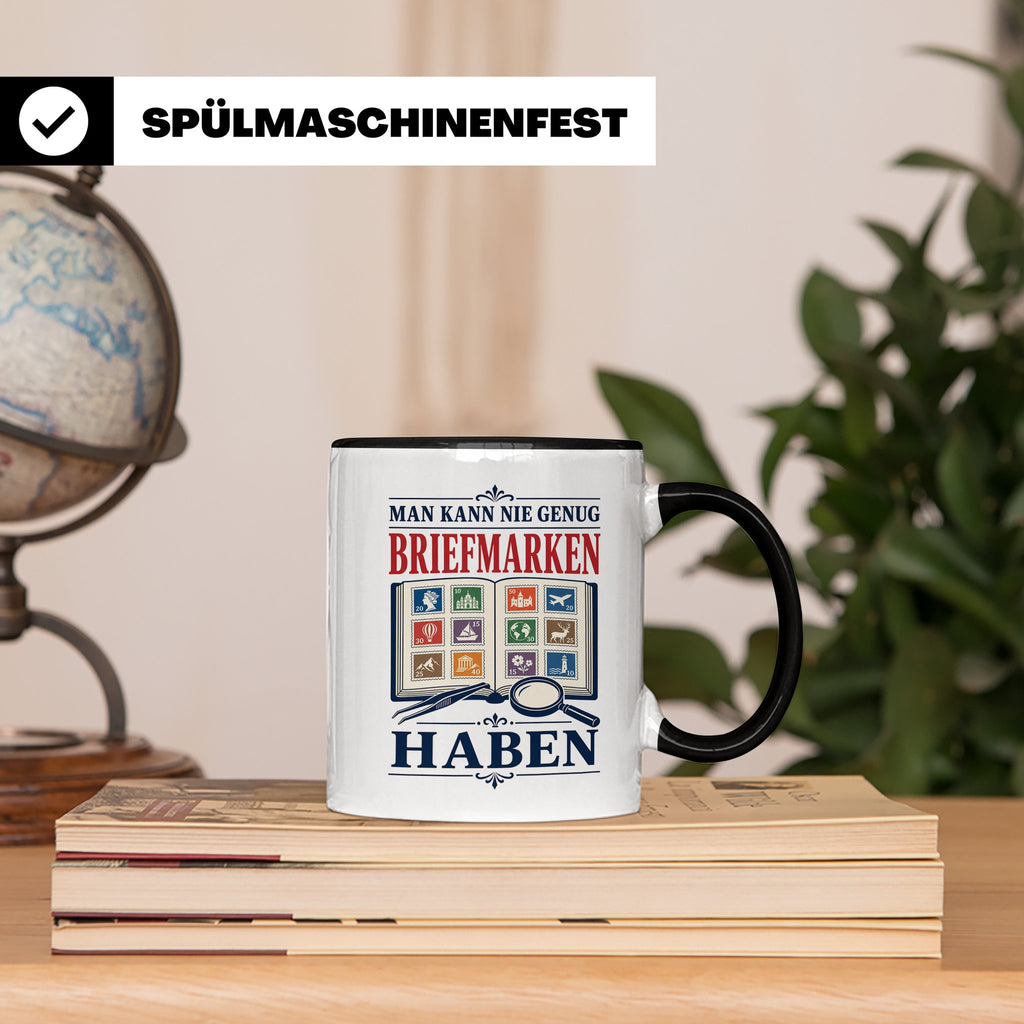 Briefmarken Tasse Man kann nie genug Briefmarken haben - Ges – Schwarz [farbe:schwarz]