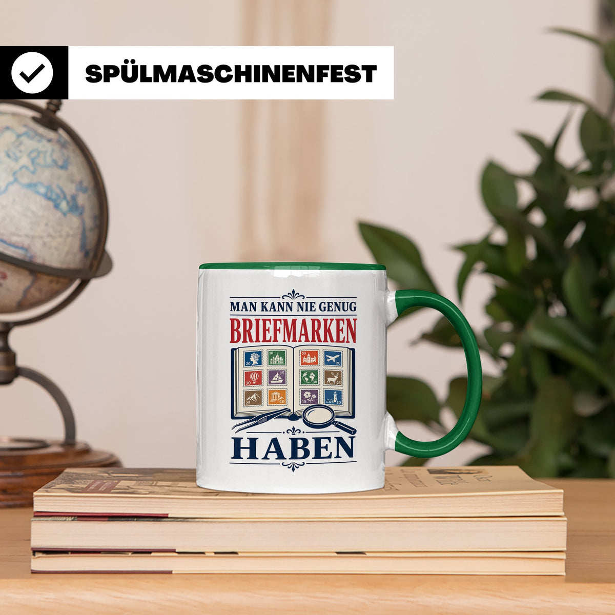 Briefmarken Tasse Man kann nie genug Briefmarken haben - Ges – Grün [farbe:grün]