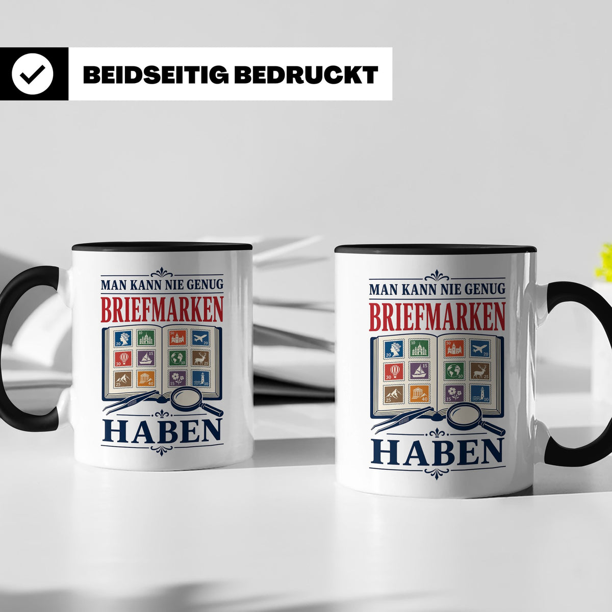 Briefmarken Tasse Man kann nie genug Briefmarken haben - Ges – Schwarz [farbe:schwarz]