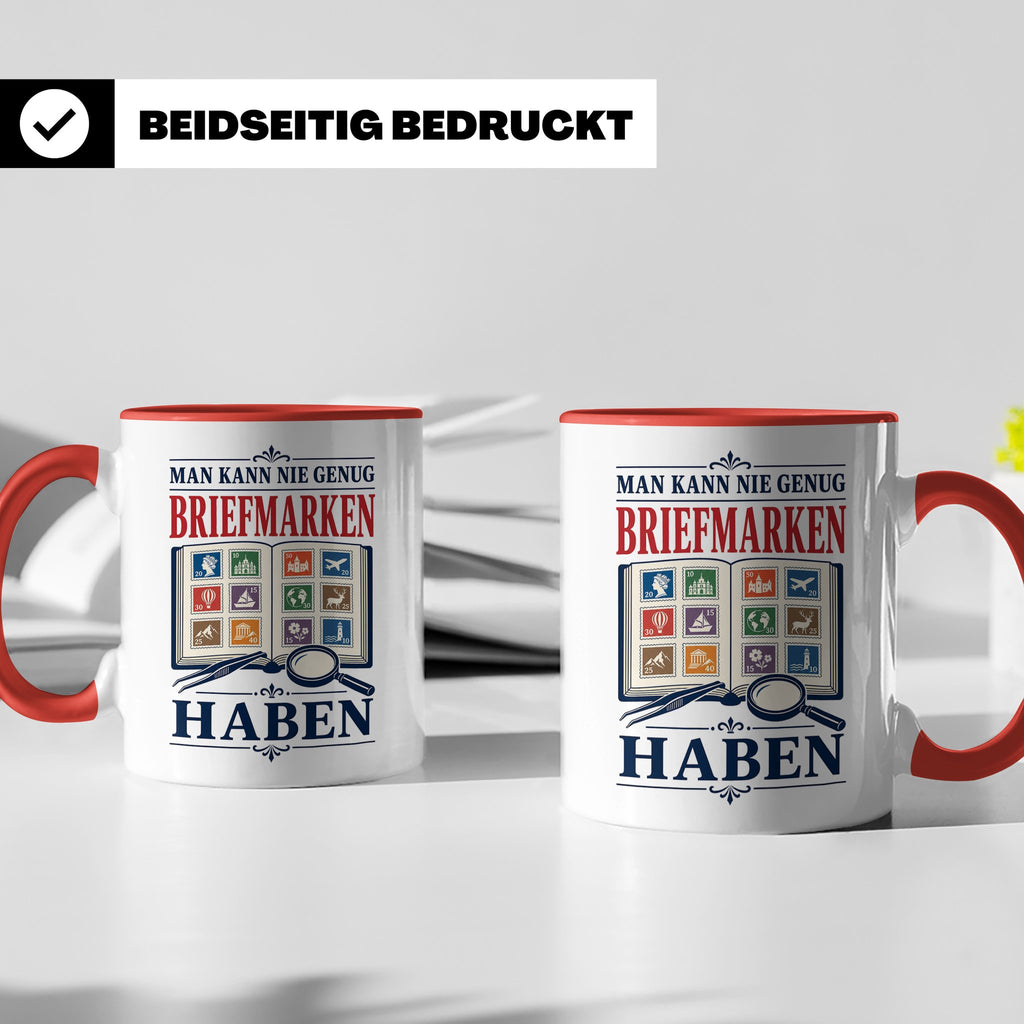 Briefmarken Tasse Man kann nie genug Briefmarken haben - Ges – Rot [farbe:rot]