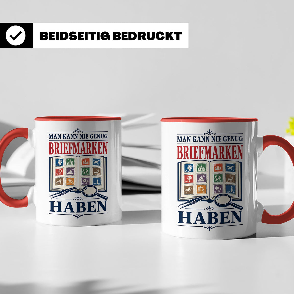 Briefmarken Tasse Man kann nie genug Briefmarken haben - Ges – Rot [farbe:rot]