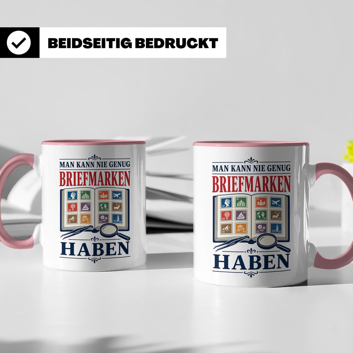 Briefmarken Tasse Man kann nie genug Briefmarken haben - Ges – Rosa [farbe:rosa]